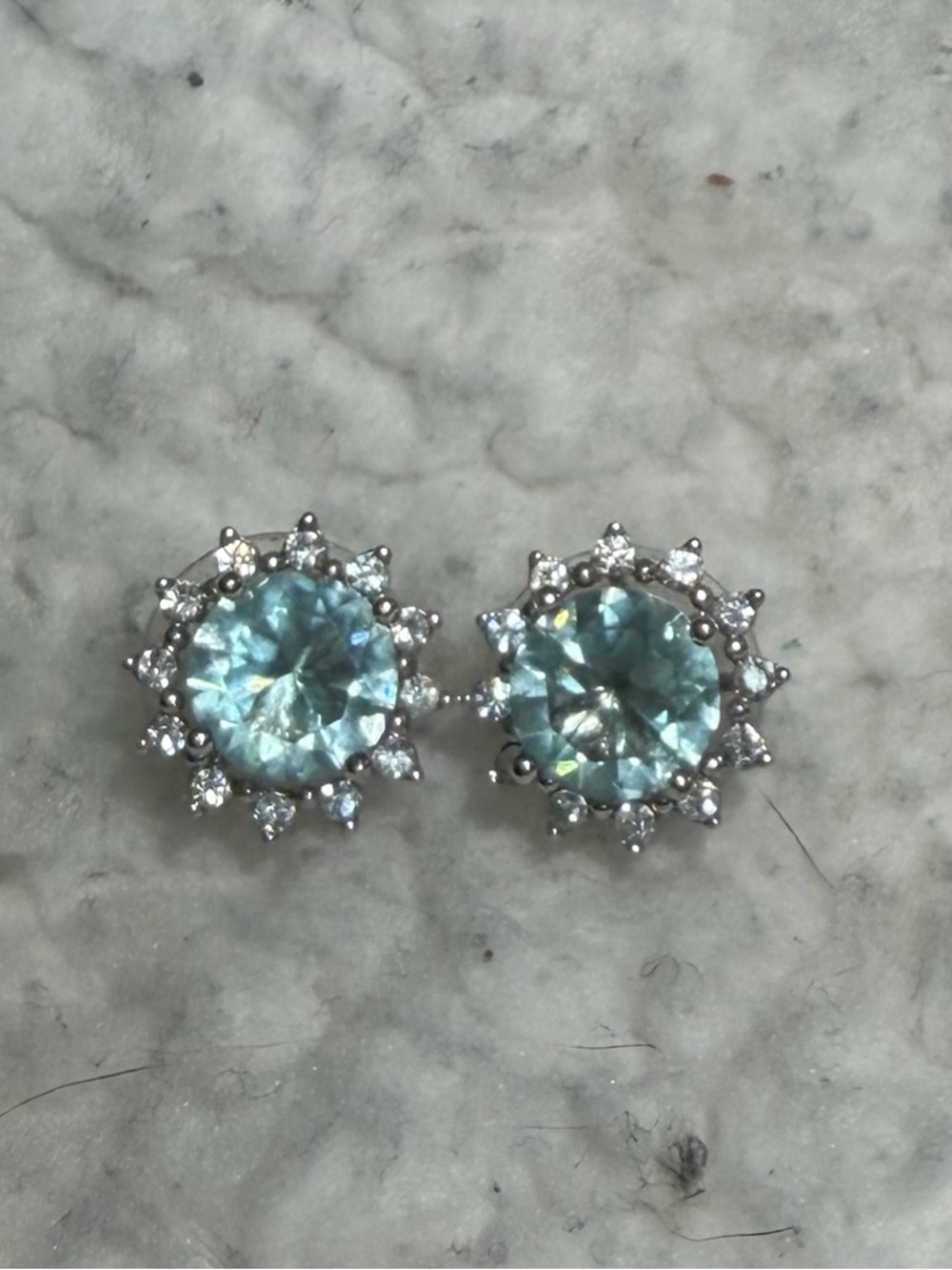 Stella & Dot Light Blue Halo Stud Earrings in Silver Tone